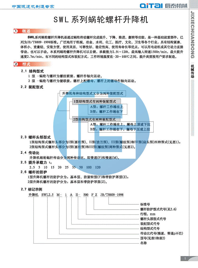 SWL蜗轮丝杆升降机